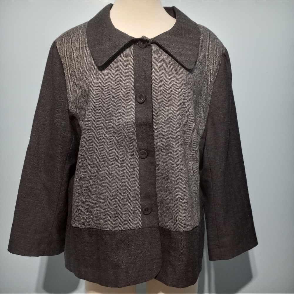 J.Jill Wool Suit Tops Lightweight XL Black/Grey